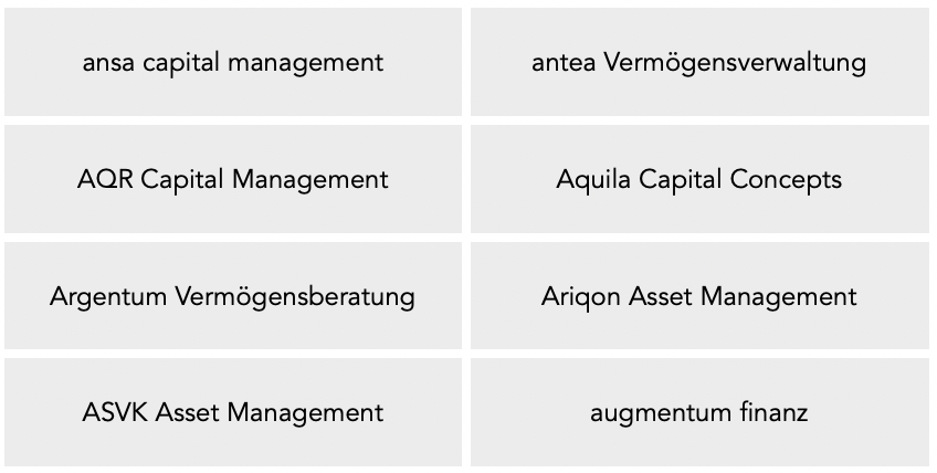 Liste von Vermögensverwaltern für die Fondsselektion