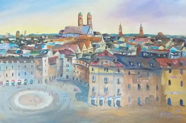 Bernhard Gerner München Stachus auf Leinwand 40 x 60 cm