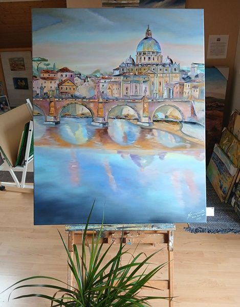 Rom mit Blick auf den Petersdom das 100 x 80 cm große Ölgemälde mit einen eindrucksvollen Blick