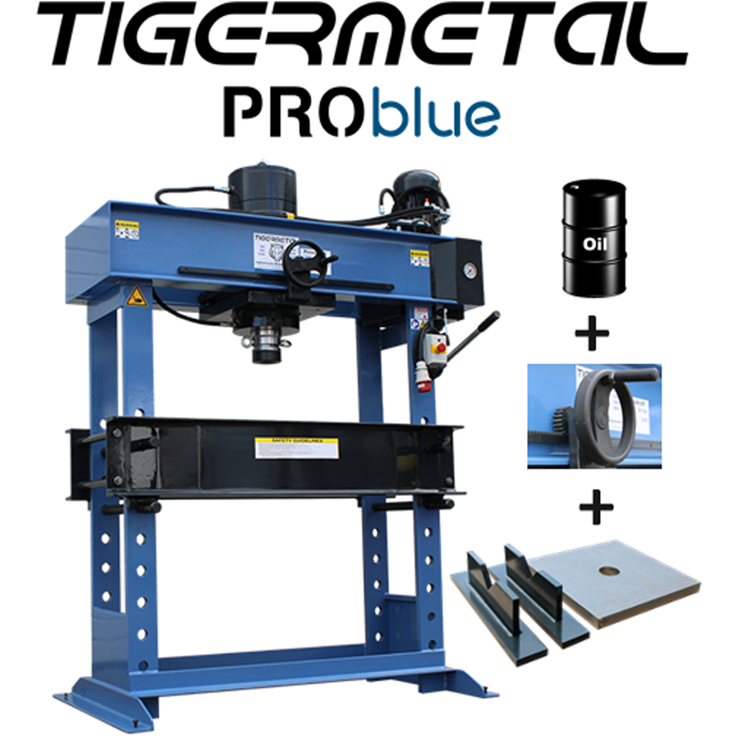 Ausschnitt einer hydraulischen Werkstattpresse mit Handrad - Tigermetal