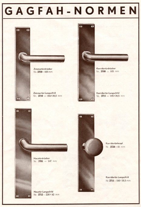 Auszug aus Richard Rinker, Liste F, 1930 GAGFA-Normenbeschläge in: Richard Rinker, Liste F, 1930