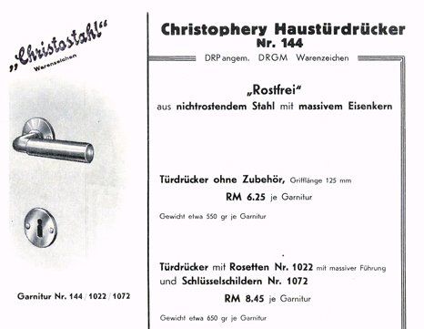 Auszug aus dem Katalogblatt Christostahl, 1931 Auszug aus dem Katalogblatt Christostahl, 1931