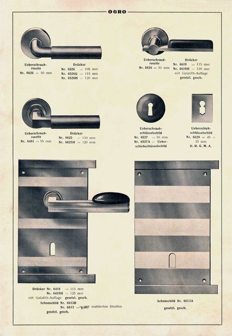 Auszug aus OGRO Liste H mit Gropius-Drücker und Frankfurter Normendrücker, 1931 OGRO Liste H mit Gropius-Drücke