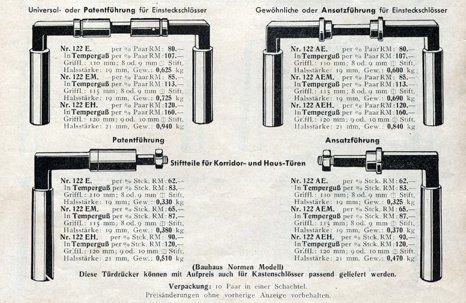 Auszug aus BKS-Katalog, 1935 Gropius-Drücker in: BKS-Katalog, 1935