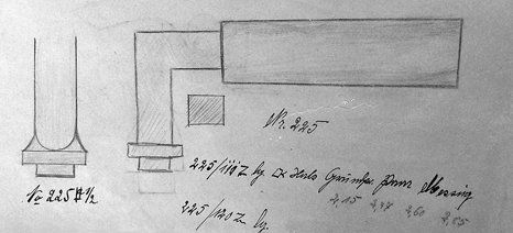 ERNO-Zeichnung des Gropius-Drückers, um 1928 ERNO-Zeichnung des Gropius-Drückers