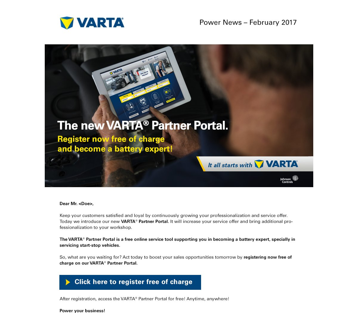 Newsletter VARTA Automotive in Englisch