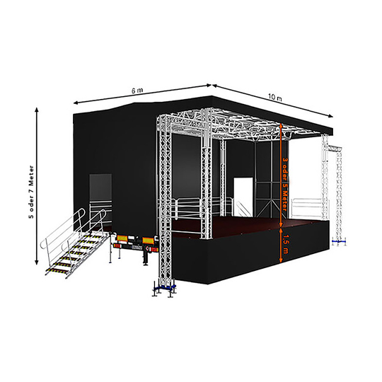 Bühne mieten in Berlin, Mobile Anhängerbühne, 10x6m, Trailer, Trailerbühne mieten in Potsdam