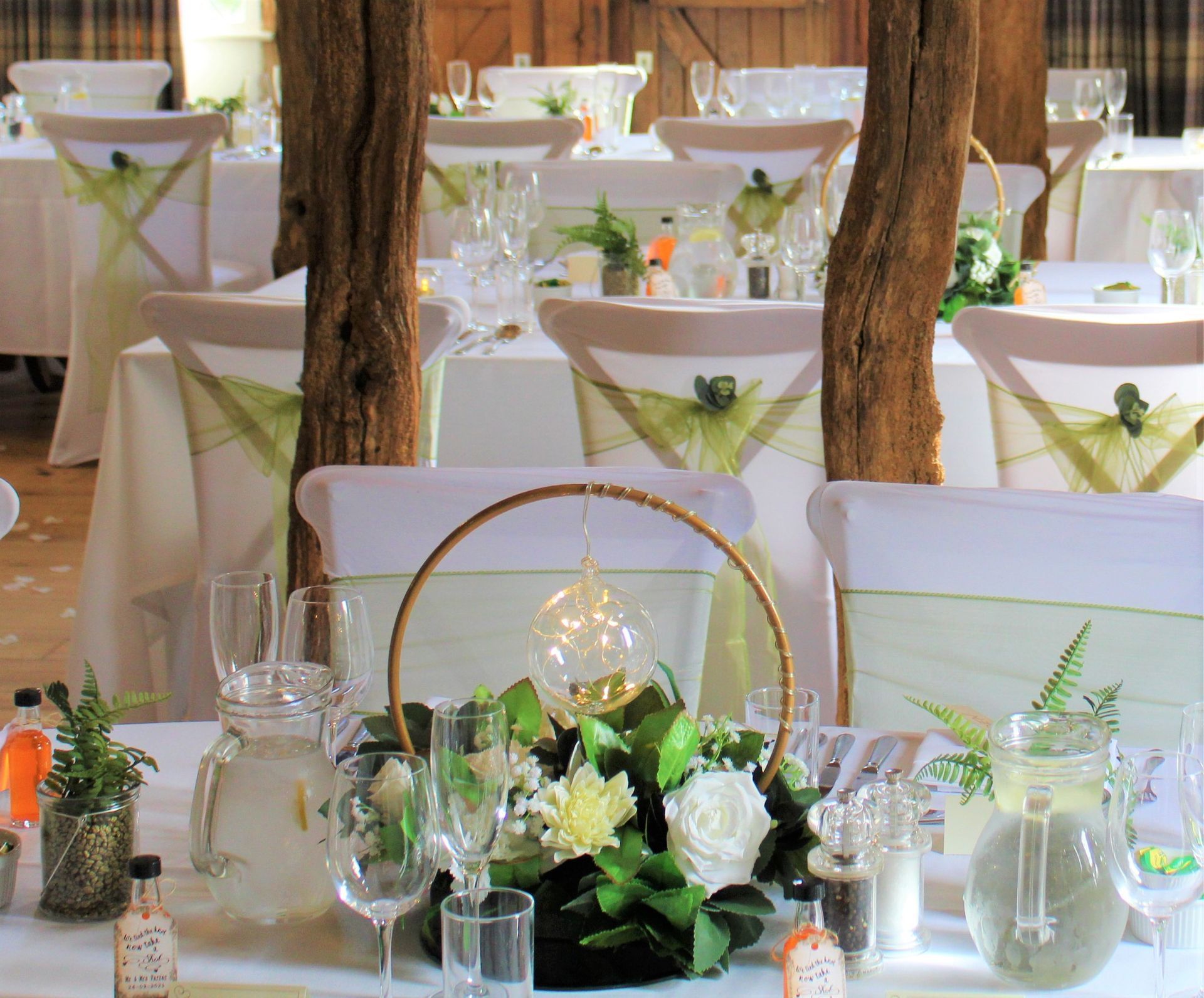 Small hooped centrepiece with hanging led fairylight bauble