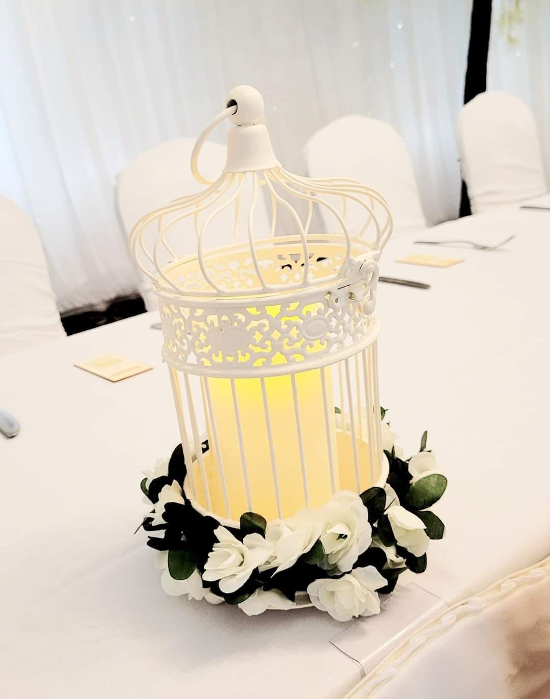 Small birdcage centrepiece with led candle