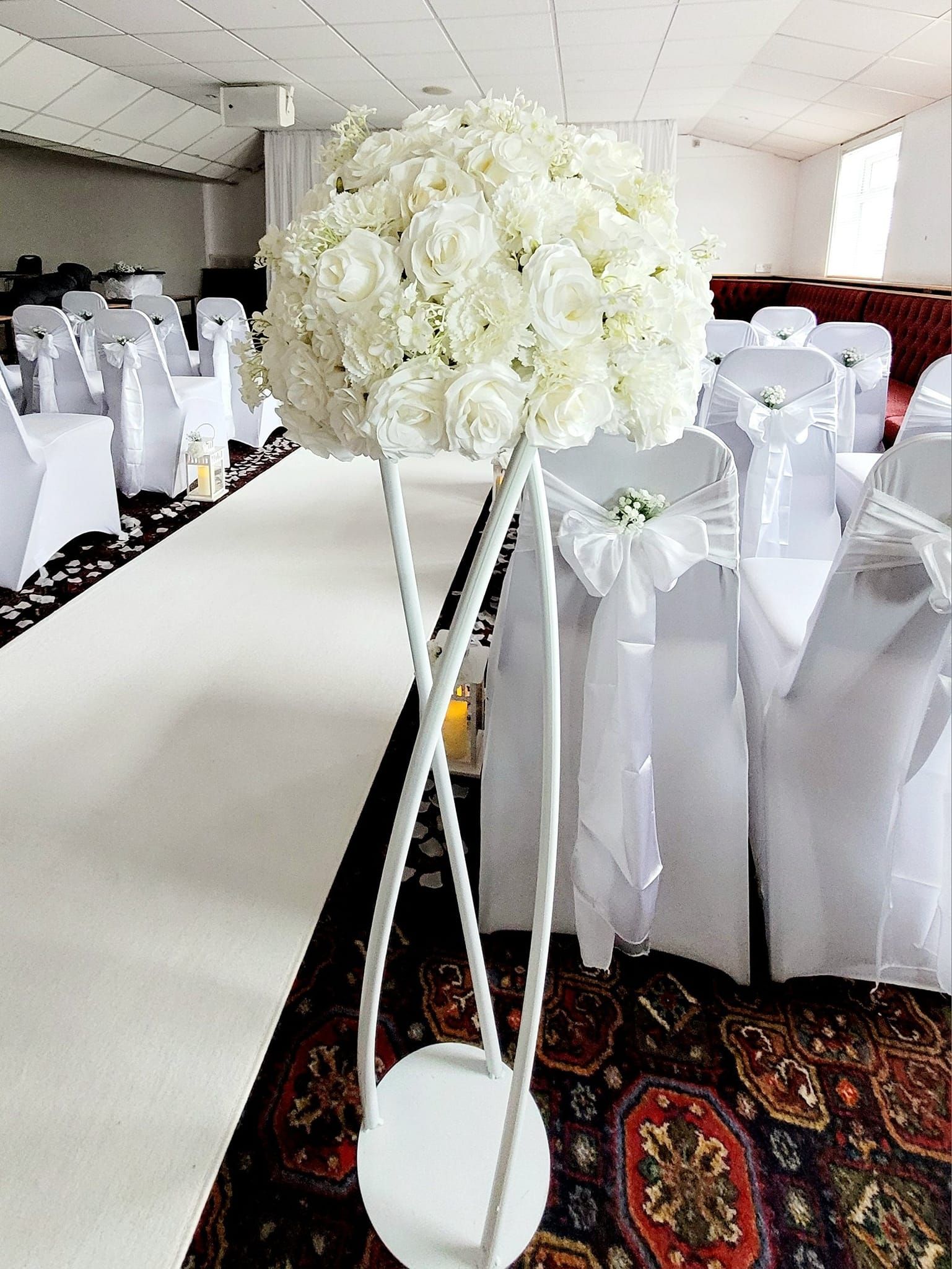 white venue styling setup