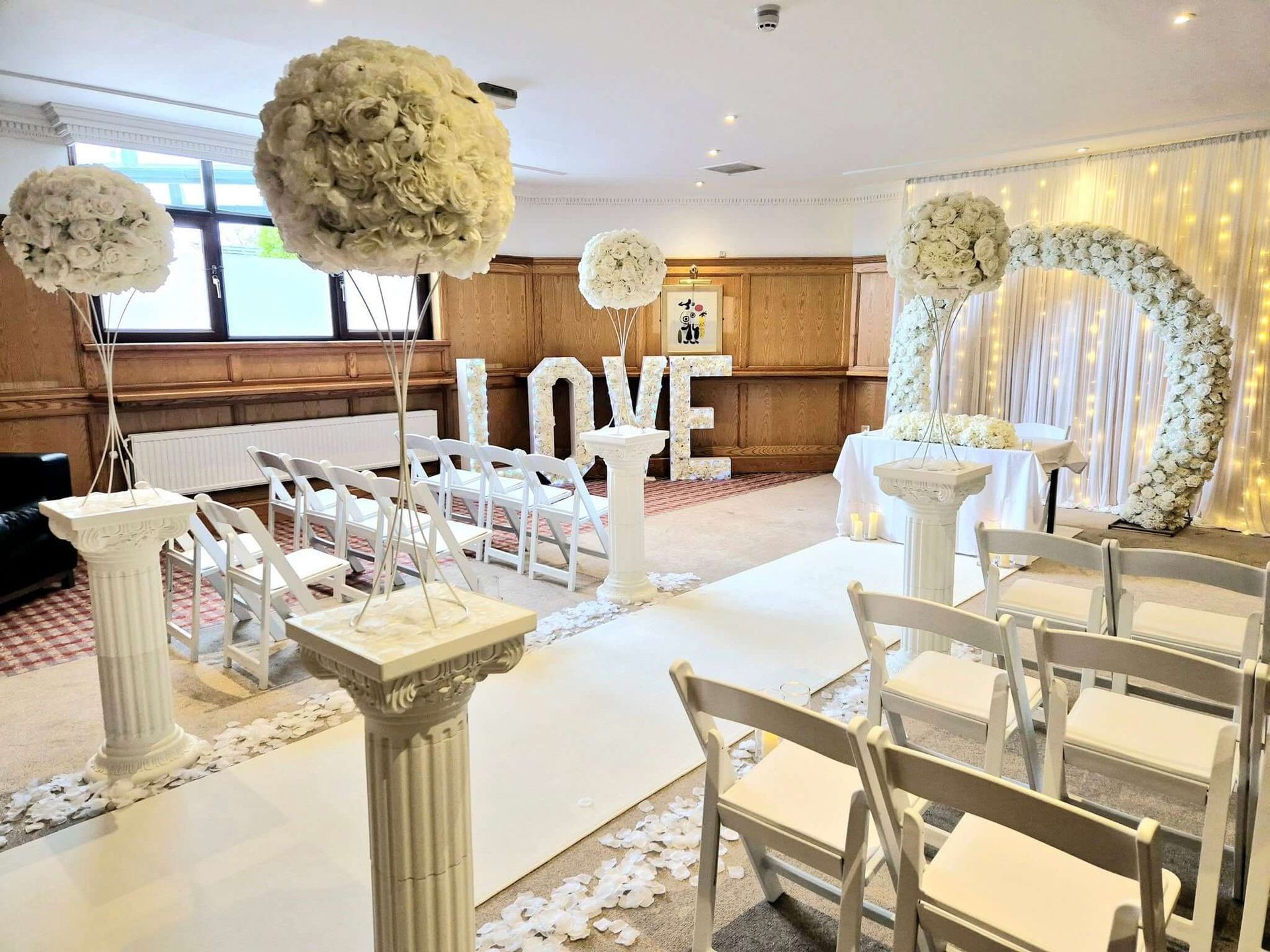 Beautiful illuminated wedding ceremony in Cheshire for wedding decoration hire