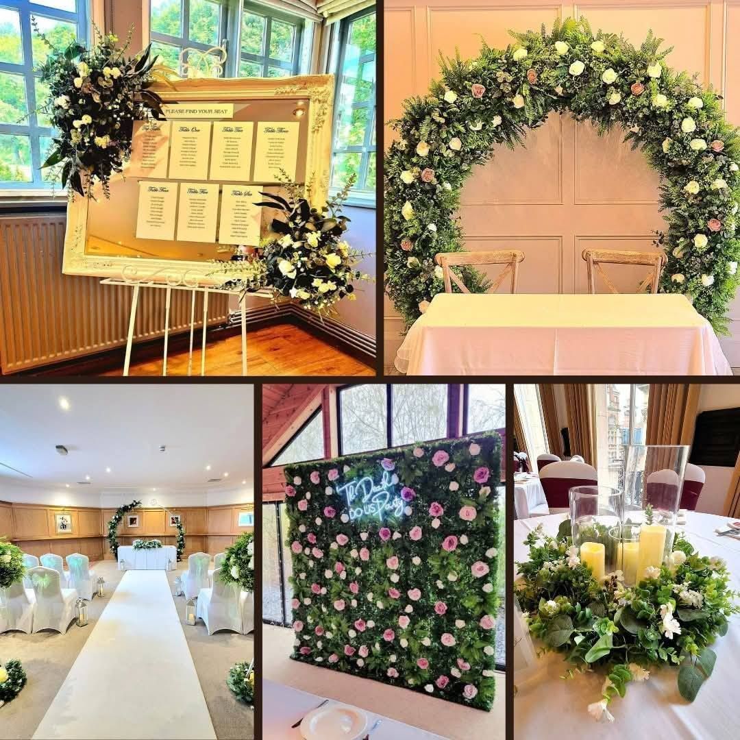 Beautiful foliage collage showing various decor ideas for wedding