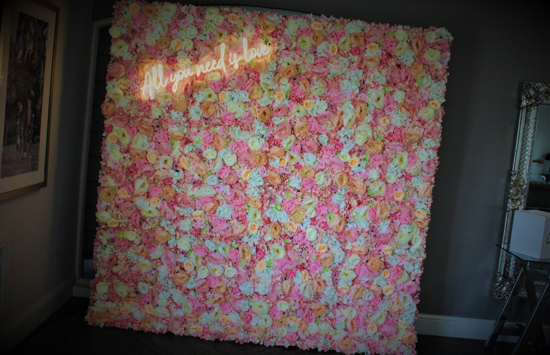 Mixed pink flower wall