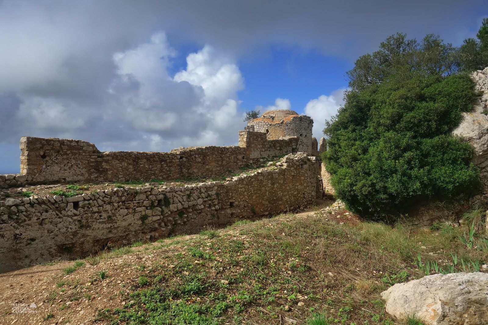 Castell de Santueri ancient walls and blue sky