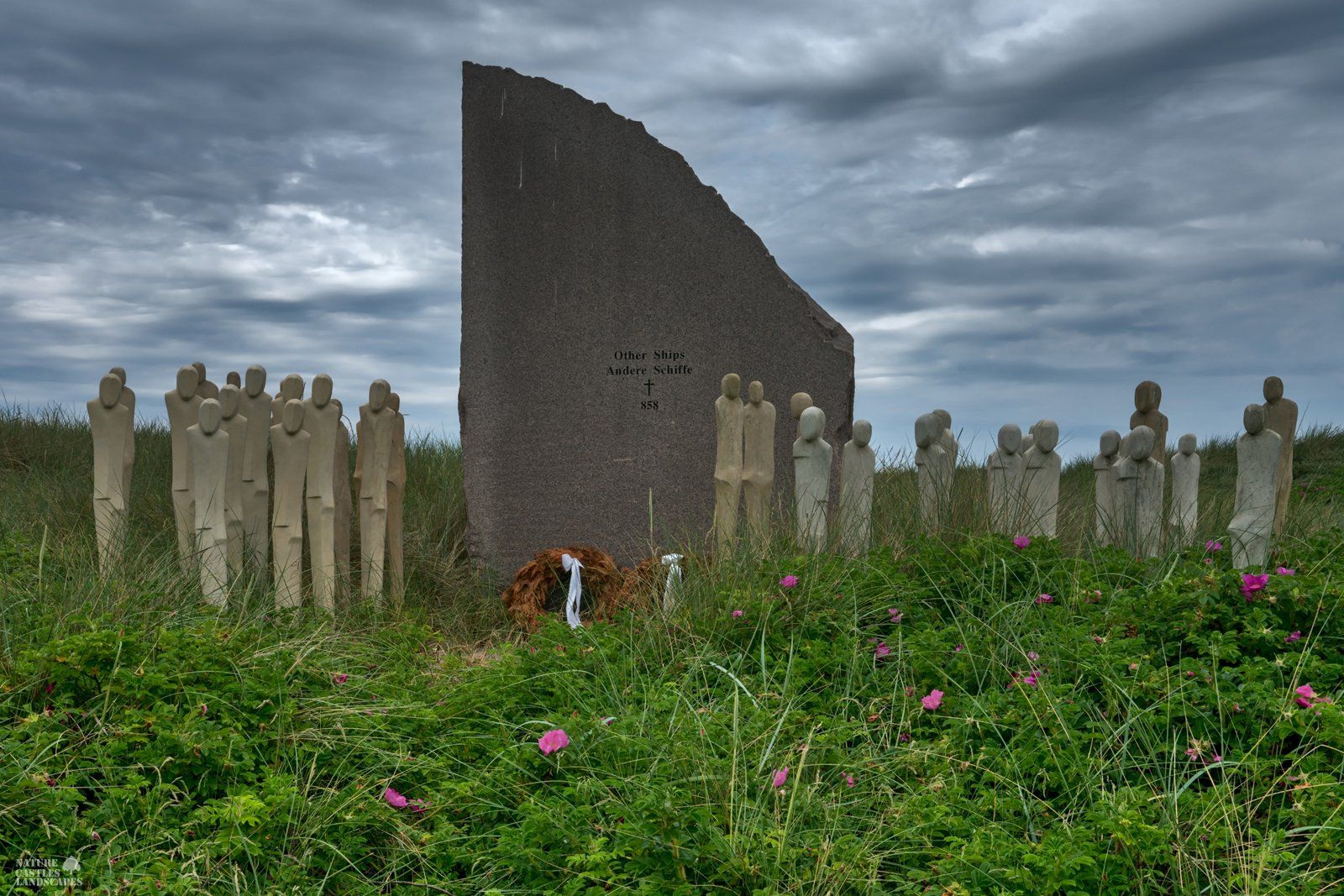 Impressions from the Skagerrak memorial behind green roses