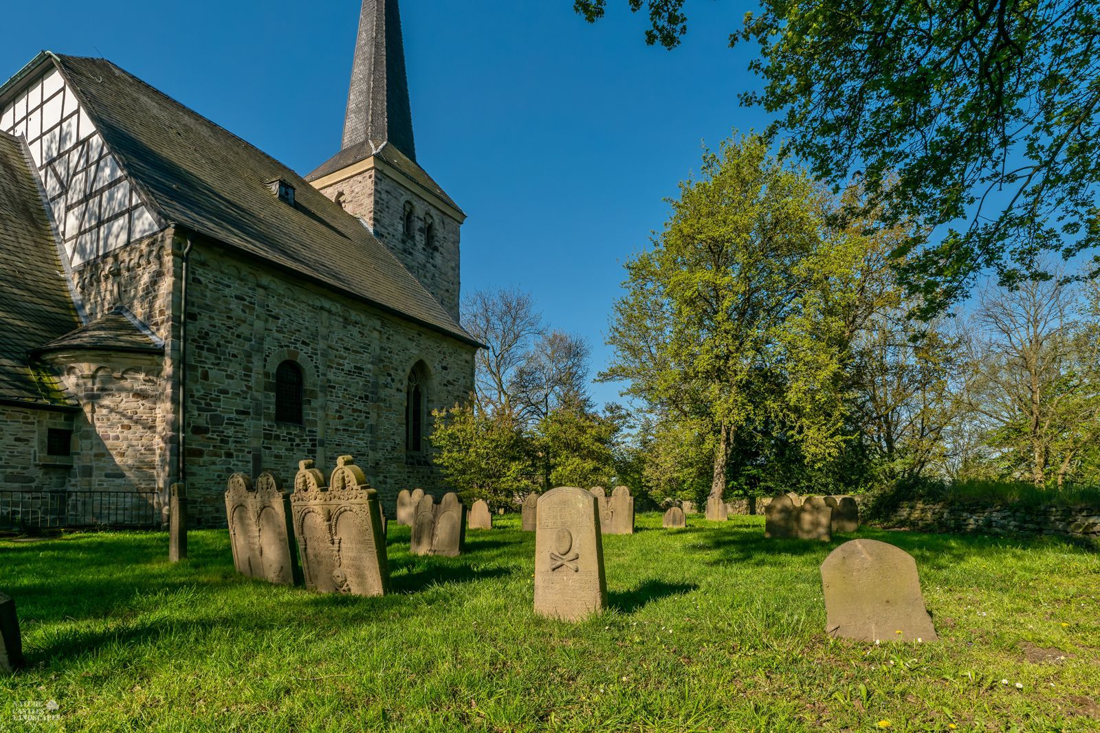tombstones on the historich graveyard in front of the church
