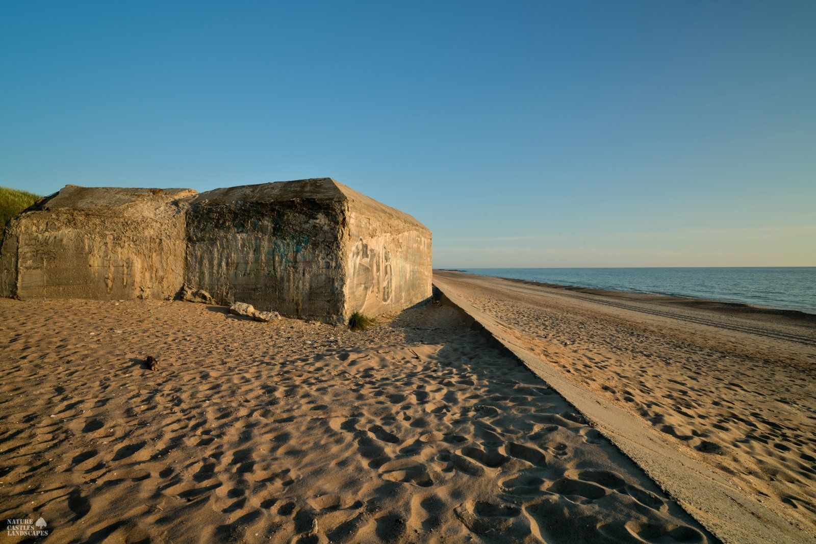 Photo of a bunker in Denmark during the sunset