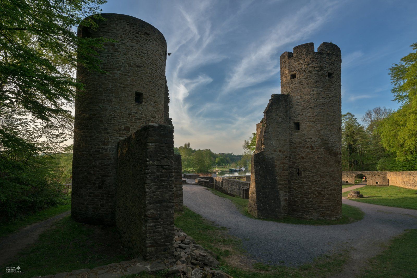 castle ruin hardenstein two towers evening mood
