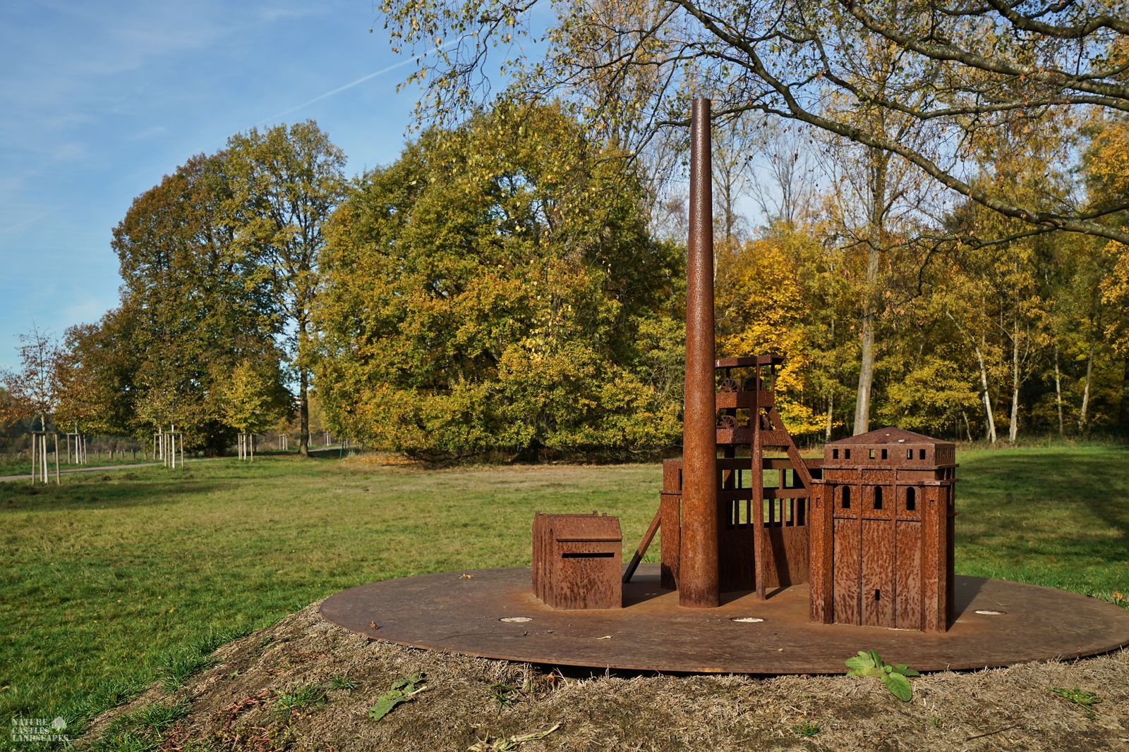 metal model of a colliery at autumntime