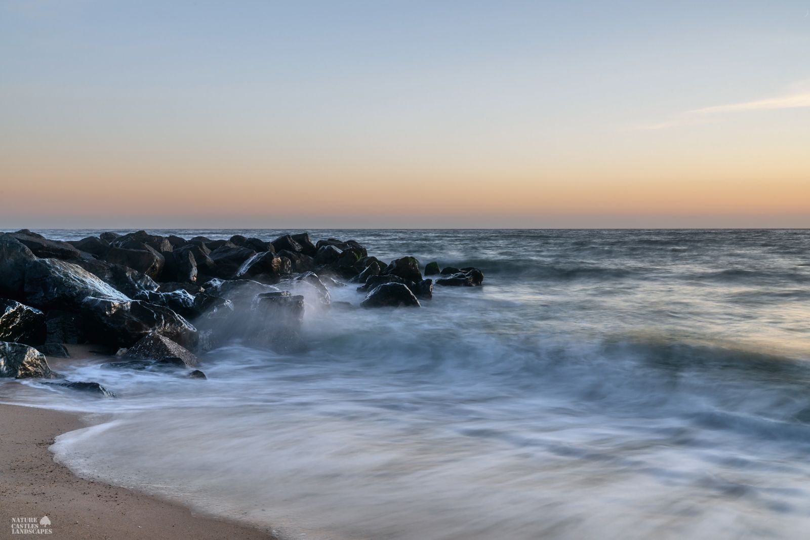 Danish North Sea coast long exposure of the waves on the beach