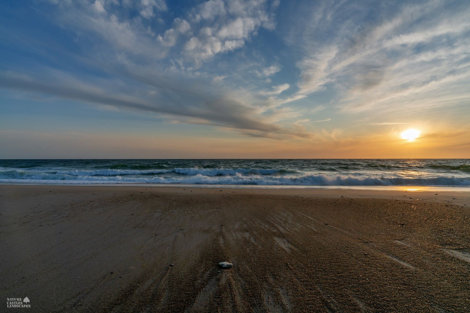 Danish North Sea coast sunset on the sandy beach