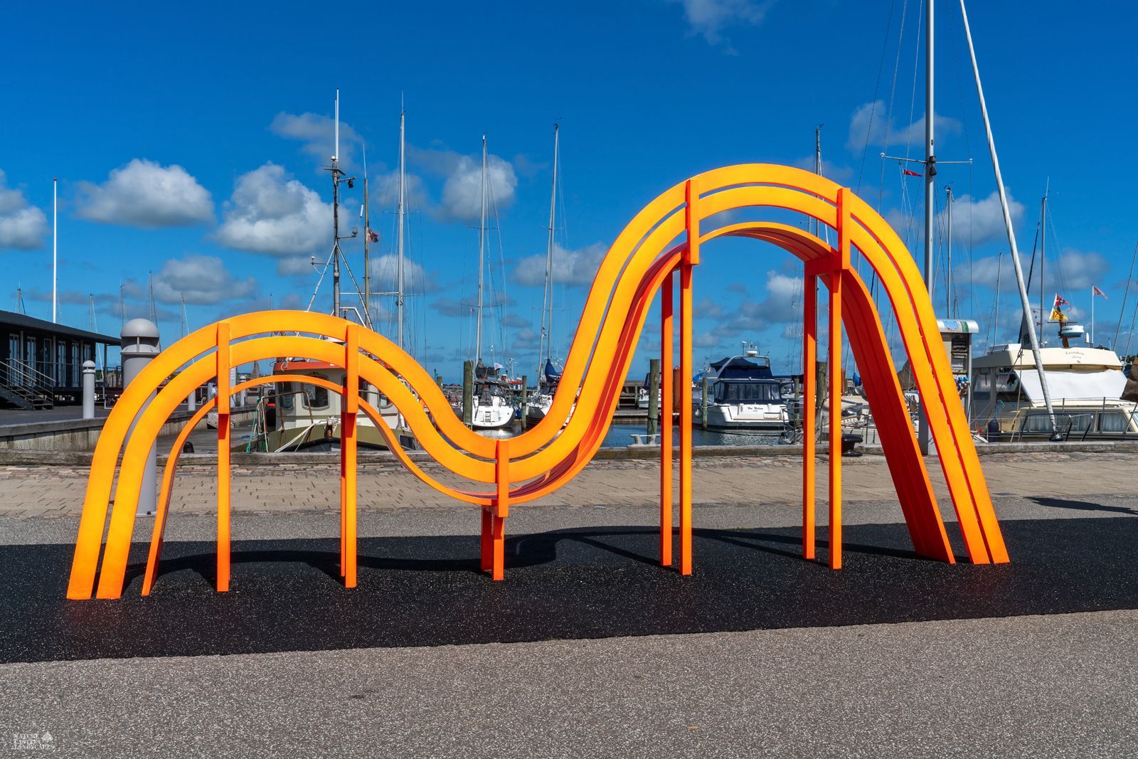 art installation in a small Danish harbor on the North Sea