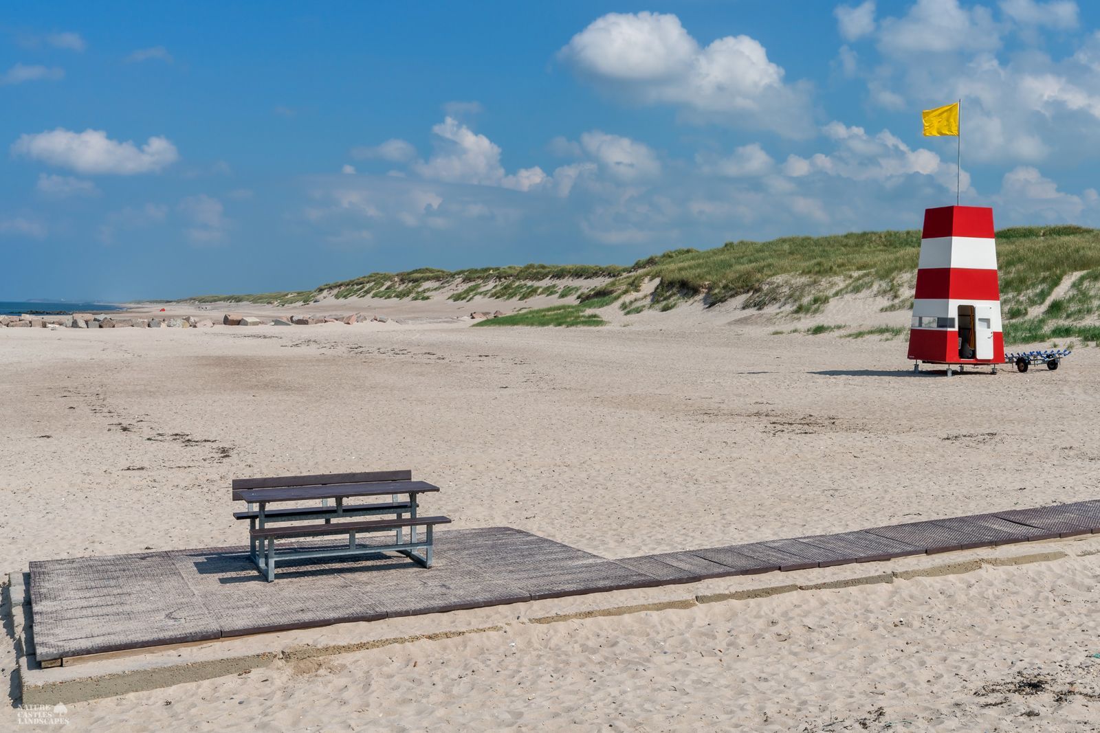 Accessible beach and a small lifeguard observation tower in Denmark