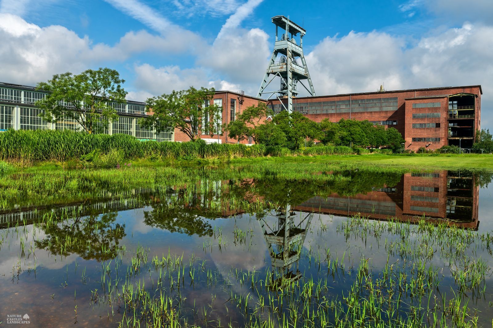 spiegelung der zeche ewald im wasser