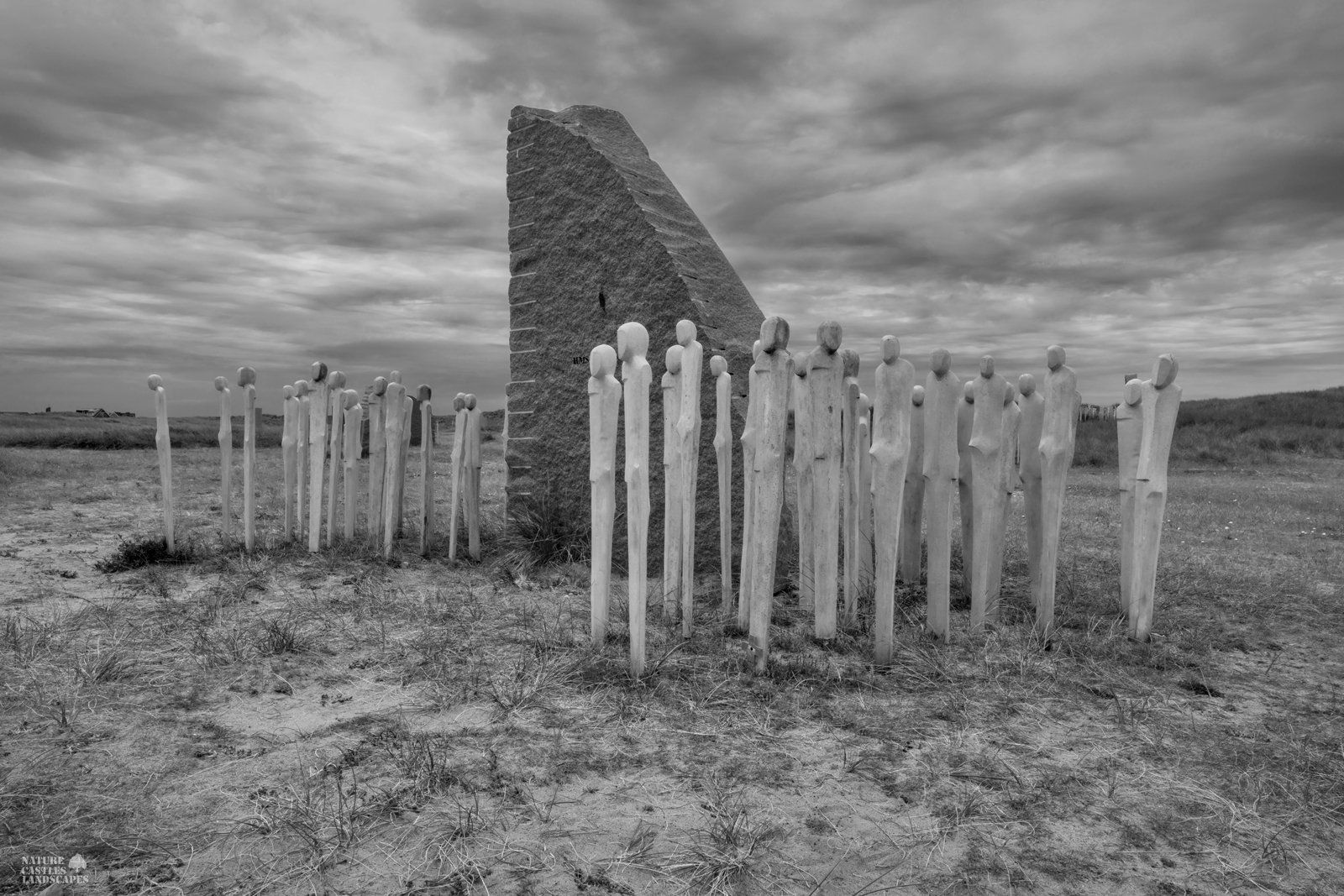 black and white art of the skagerrak memorial in denmark