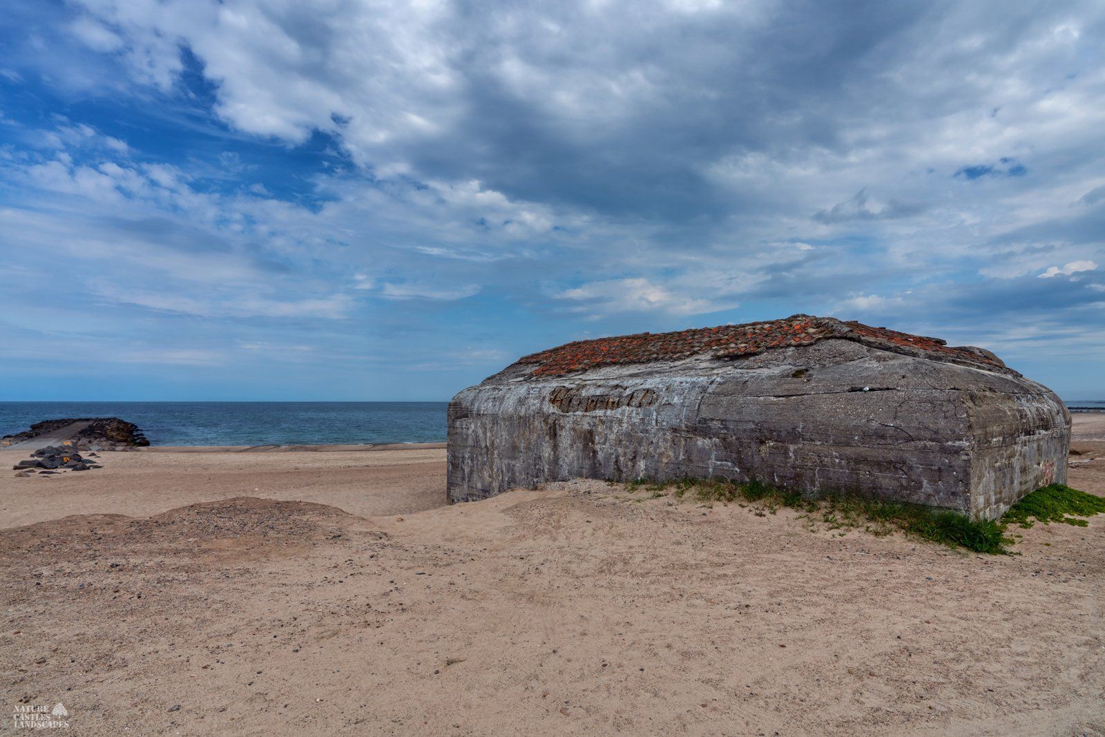 Side view of the bunker with the camouflage roof