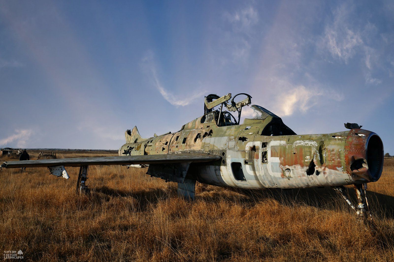 a abandoned jet F-84 at the military training area
