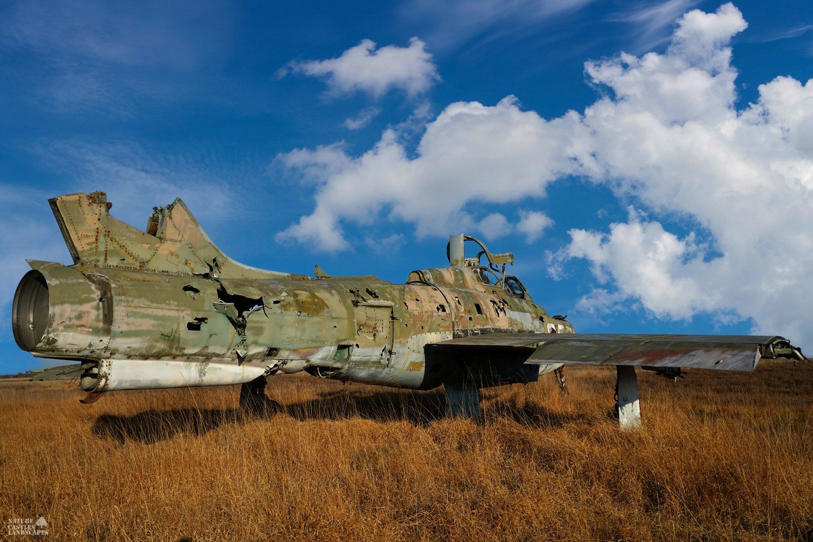 view of abandoned jet F-84 at the military training area