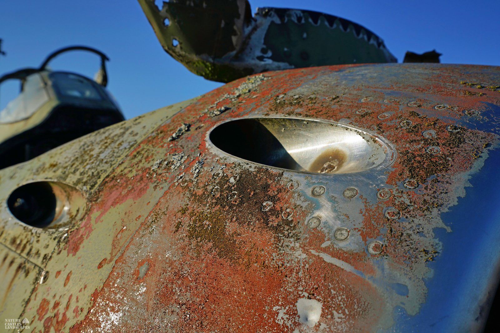gun muzzles of abandoned jet F-84 at the military training area