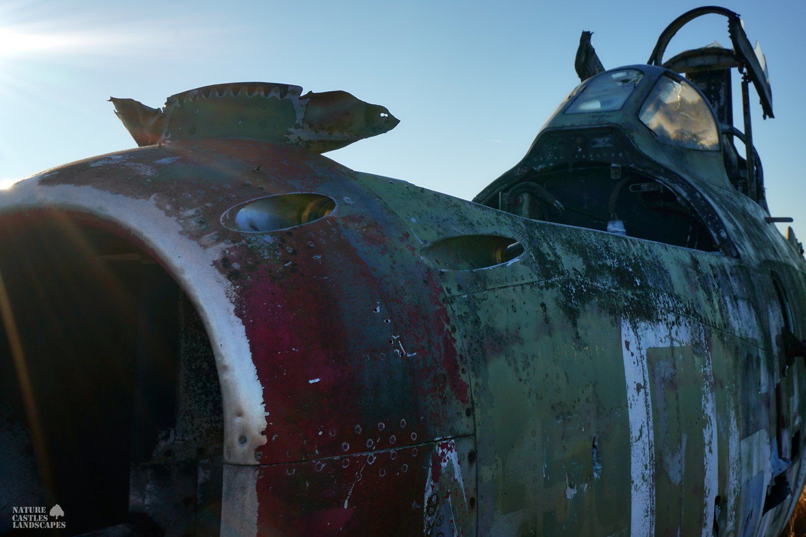 cockpit of a abandoned jet F-84 at the military training area