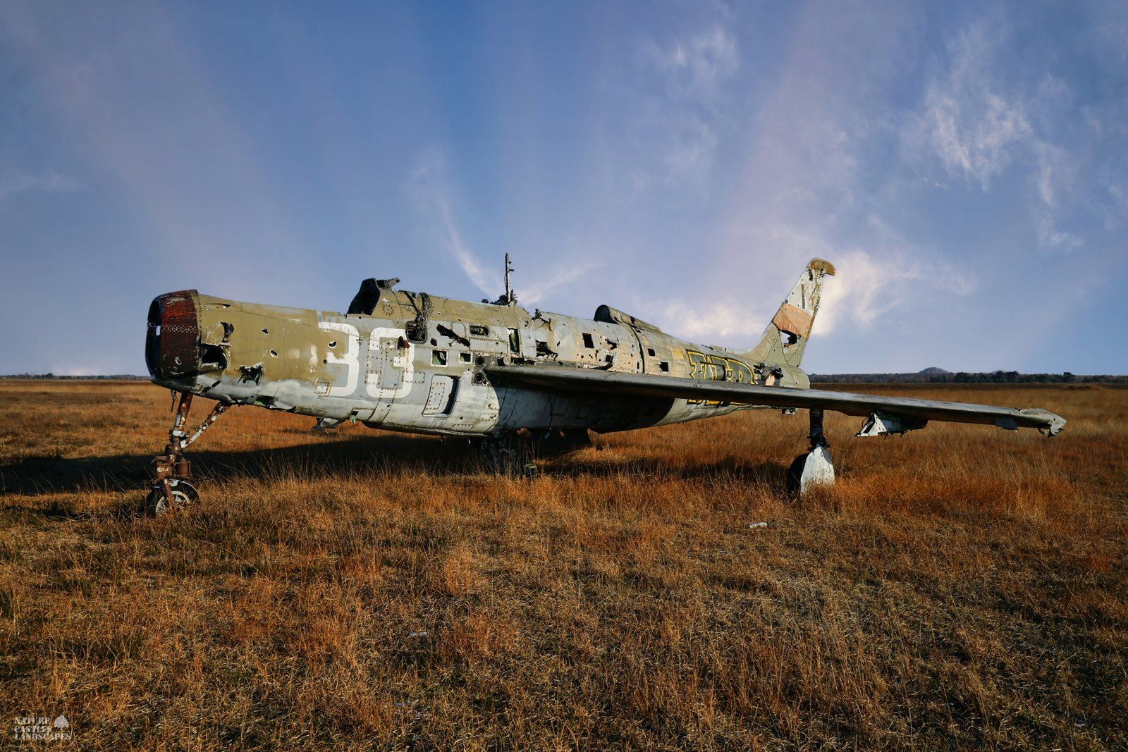 abandoned jet F-84 in the heathland