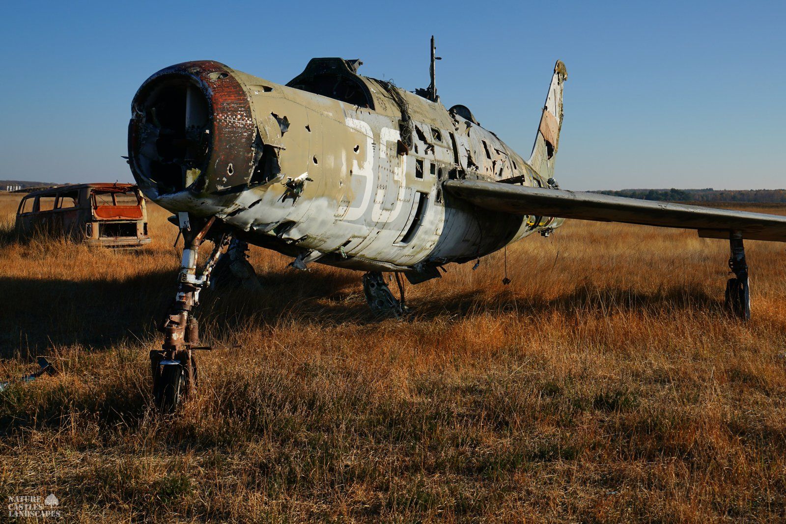abandoned jet F-84 thunderstreak as shooting target