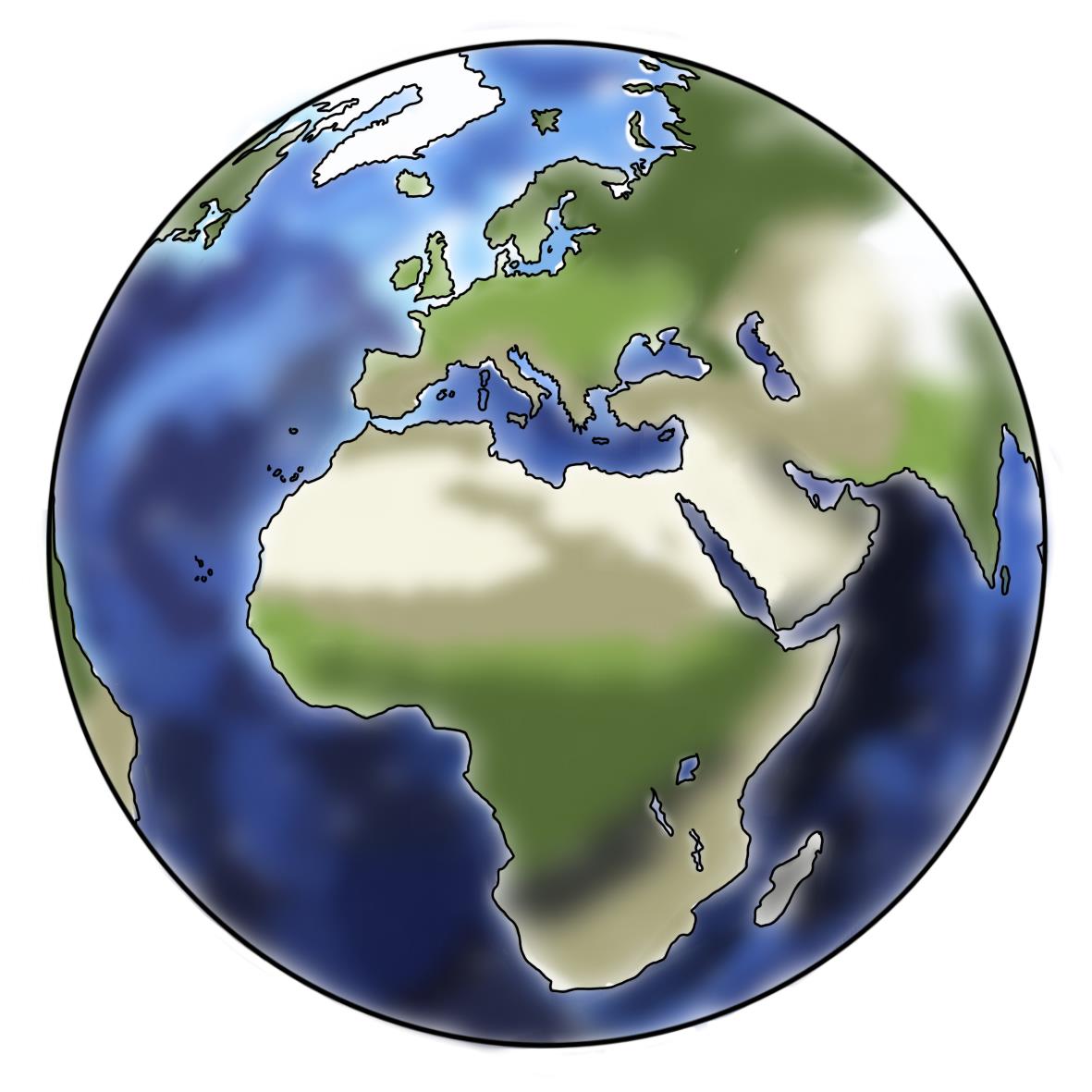 Eine Weltkugel mit deutlich sichtbarem Europa, Afrika und Teilen von Asien.