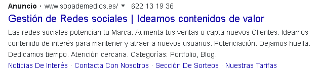 Ejemplo Anuncio Anuncio Google Ads de Sopa de Medios