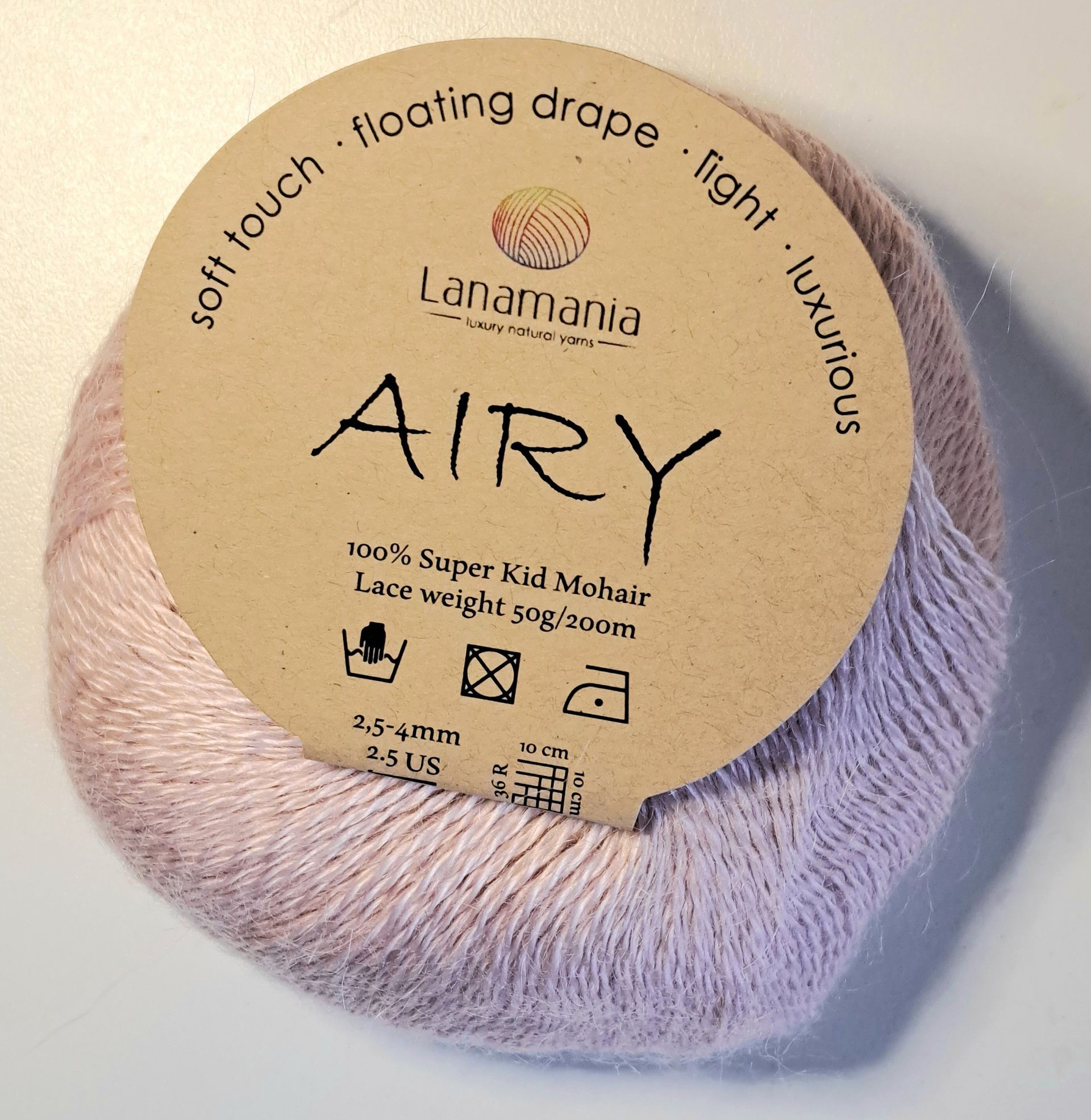 Lanamania Airy 100% Super Kid Mohair a 50g ball of Lanamania fine knitting yarn AIRY - 100% Super Kid Mohair with 200m - in color pink dust