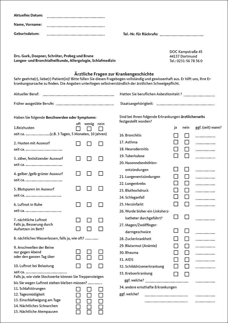 Anamnesebogen (Fragebogen zur Krankengeschichte) Anamnesebogen (Fragebogen zur Krankengeschichte)