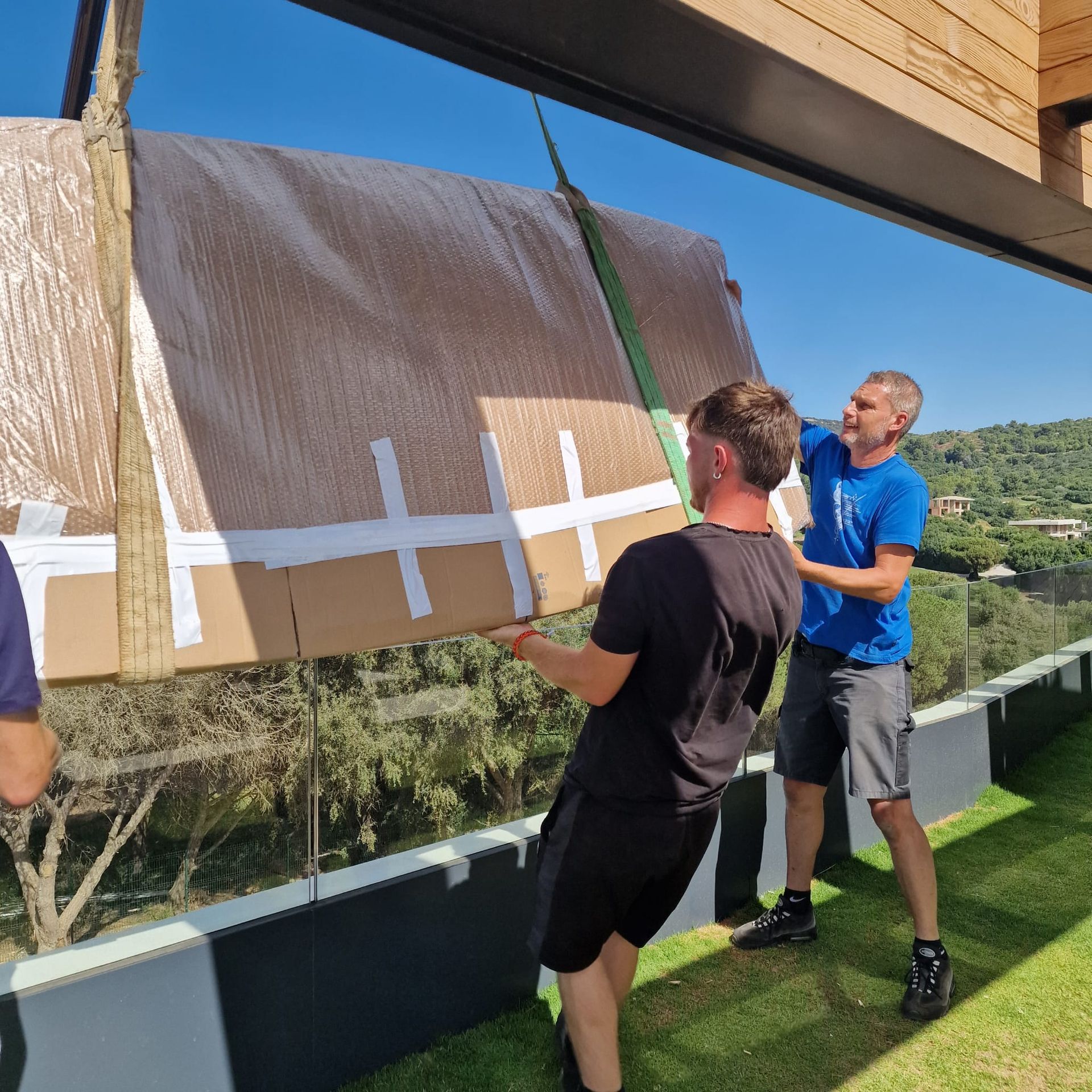 Large heavy items - no problem. We can crane most items and get them in position with professional ease. Village Verde, Sotogrande can be a challenge, but one we enjoy