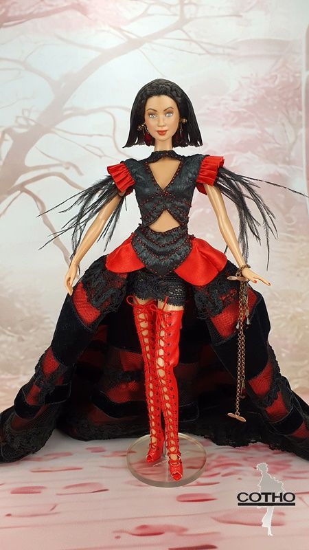 Ornella beautiful OOAK barbie doll valentinesday black and red haute couture dress