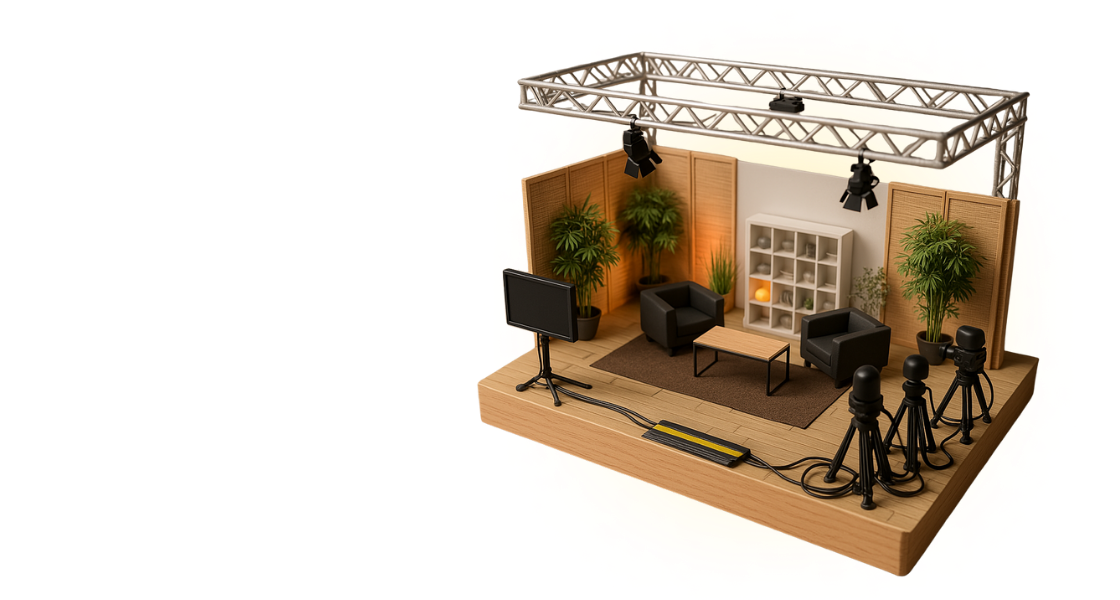 Studio TV de LA19.Agency à Tulle, équipé pour la production audiovisuelle