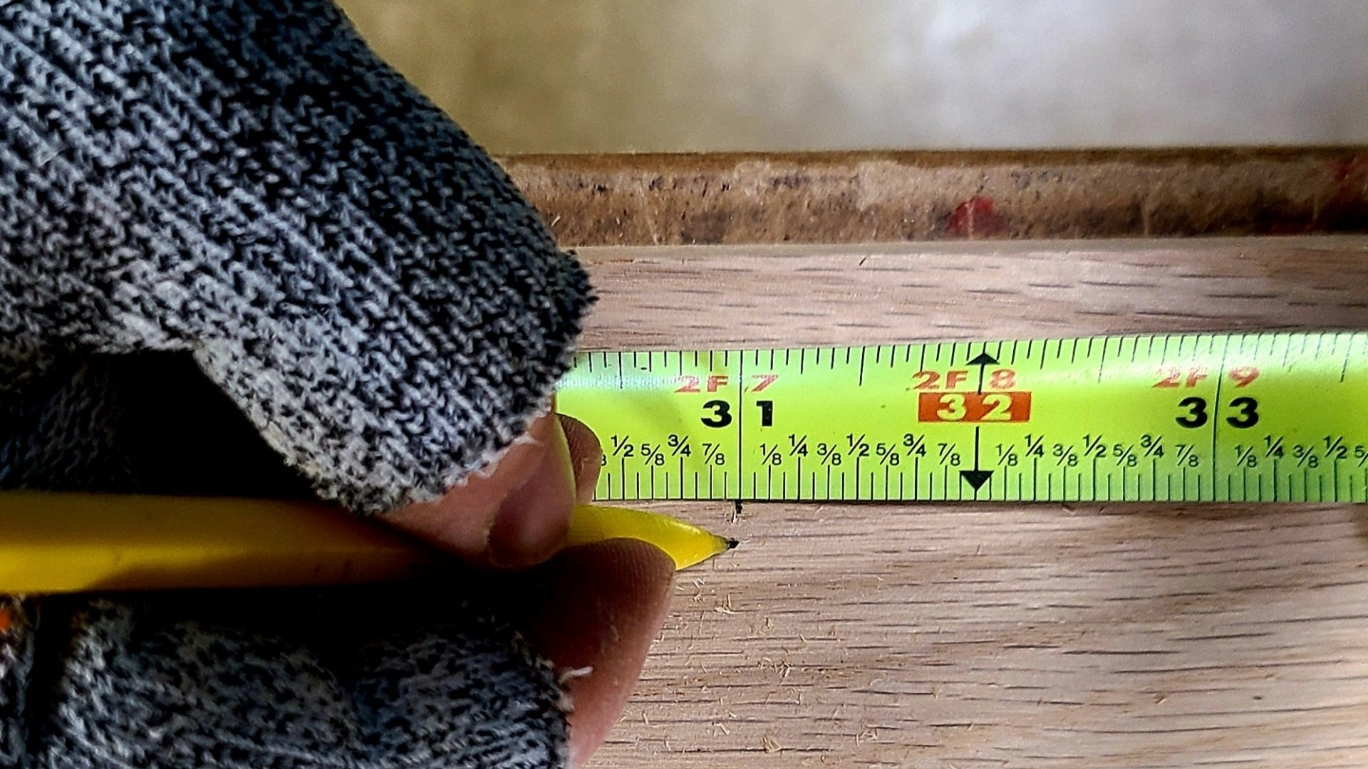 Wood being measured