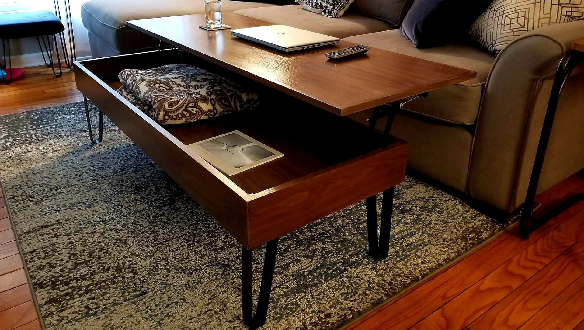 Custom made lift-top coffee table.