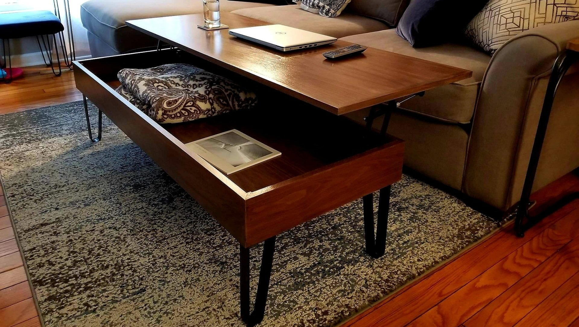 Custom made lift-top coffee table. Custom made lift-top coffee table.