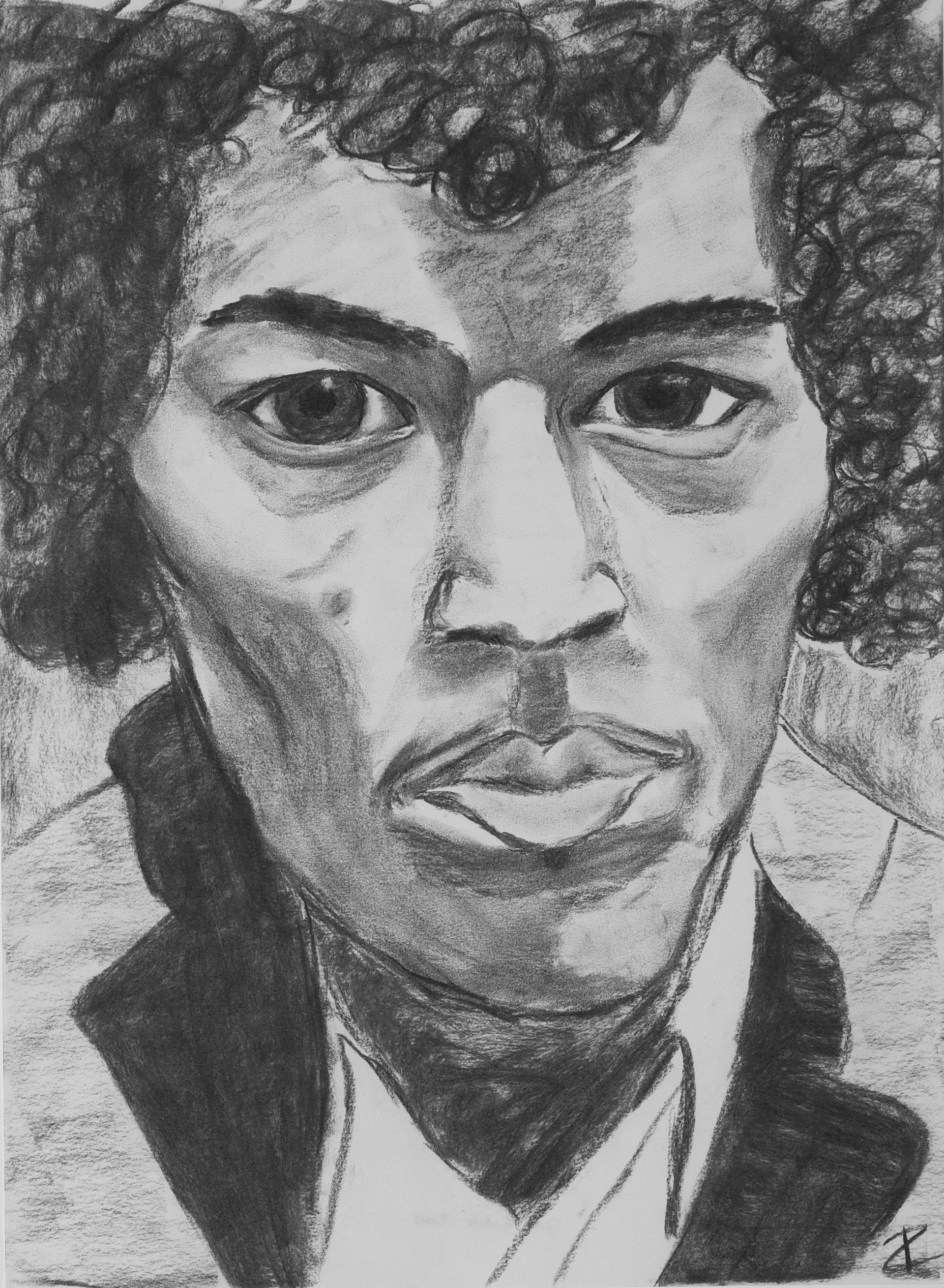 Portrait Jimi Hendrix in Kohle