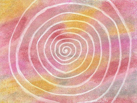 0453H Sat Nam Designs, spiral, spirals, art, healing art, spiritual art, pastel chalk art, Kundalini, Kundalini yoga, yoga, meditation, spirituality, white, pink, orange, grey