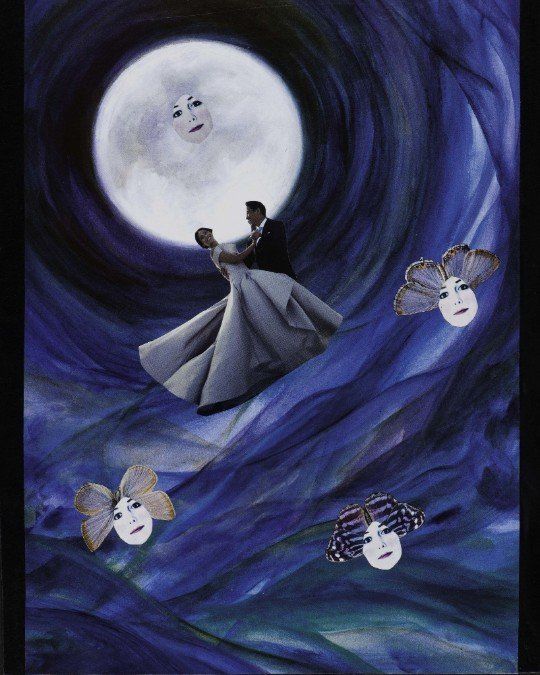 Sat Nam, Sat Nam Designs, Sat Dhyan Kaur, art, collage art, collage, moon, dance, dancing, face, faces, couple, marriage, dream, dreamstate, meditation, yoga, spiritual art, healing art