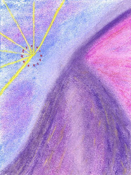 Sat Nam Designs, Sat Nam, mountain, mountains, light, sun, sunbeams, dots, nature, purple, pink, yellow, art, abstract art, healing art, spiritual art, pastel chalk art, pastel chalks, Kundalini, Kundalini yoga, meditation, yoga, consciousness